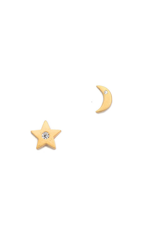 TAI TAI Simple Matte Star And Moon Mixed Stud Earrings Gold