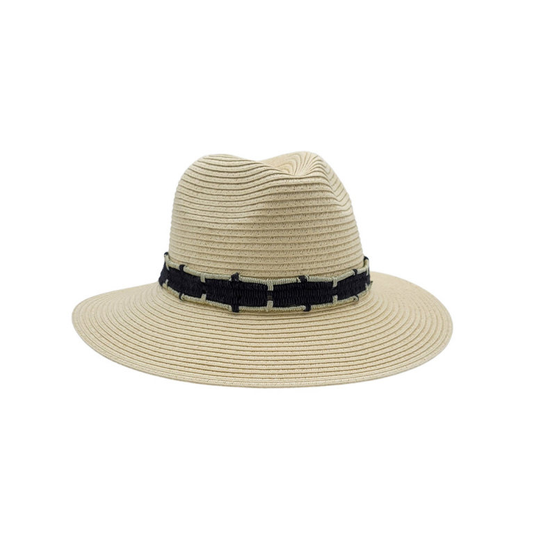 PHYSICIAN ENDORSED CLEO TOYO STRAW FEDORA  W/METALLIC JUTE TRIM - SAND/BLACK