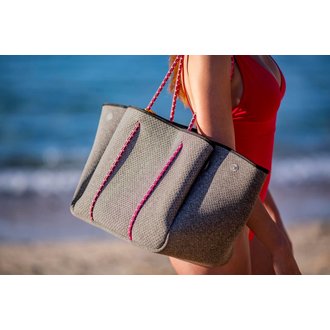 ANNABEL ANNABEL INGALL NEOPRENE TOTE -  BLACK HEATHER W/PINK STRAPS