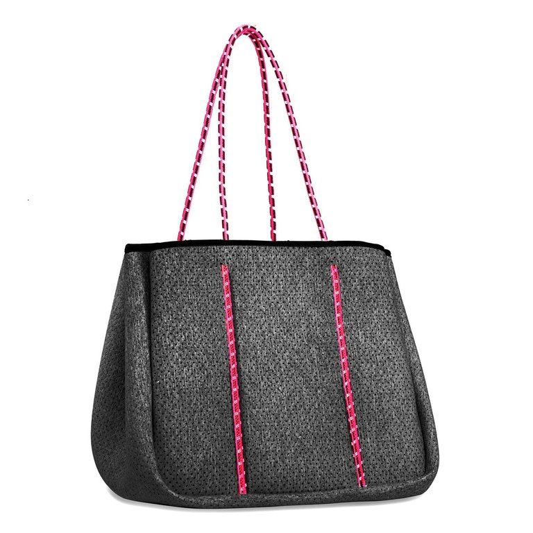 ANNABEL ANNABEL INGALL NEOPRENE TOTE -  BLACK HEATHER W/PINK STRAPS