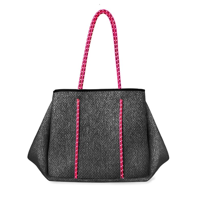 ANNABEL ANNABEL INGALL NEOPRENE TOTE -  BLACK HEATHER W/PINK STRAPS