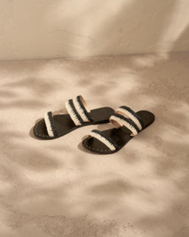 MANEBI Manebi Black & Natural Raffia Sandals