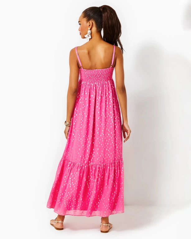 LILLY PULITZER LILLY PULITZER HIEDI MAXI DRESS AURA PINK VISCOSE METALLIC CLIP DOBBY