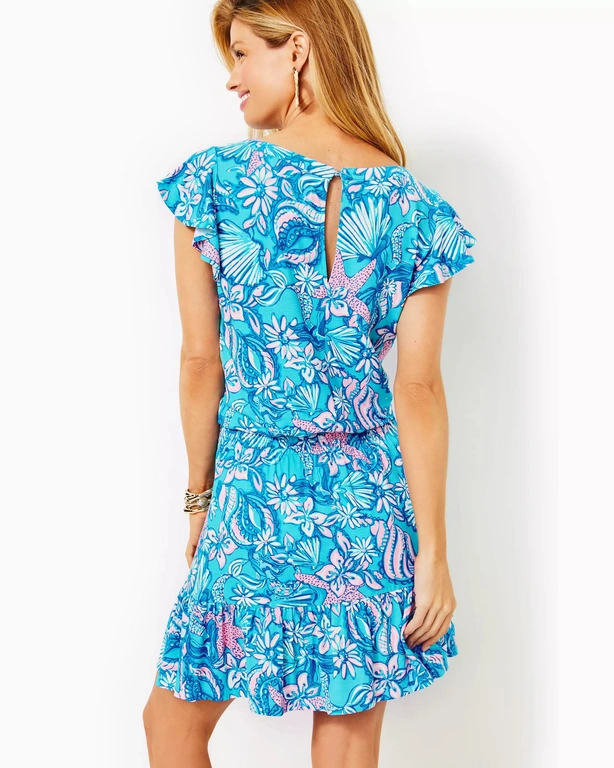 LILLY PULITZER LILLY PULITZER RAVI SHORT-SLEEVED ROMPER AMALFI BLUE SOUND THE SIRENS