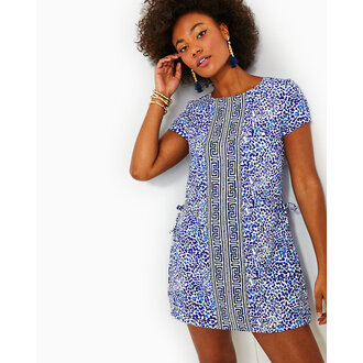 LILLY PULITZER LILLY PULITZER BLANCA SHORT-SLEEVE ROMPE RESORT WHITE TWISTED UP ENGINEERED ROMPER