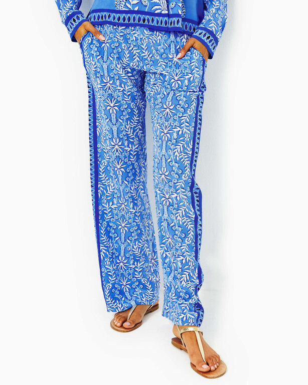 LILLY PULITZER LILLY PULITZER SOLAY SILK PALAZZO ABACO BLUE HAVE IT BOTH RAYS ENGINEERED PANT