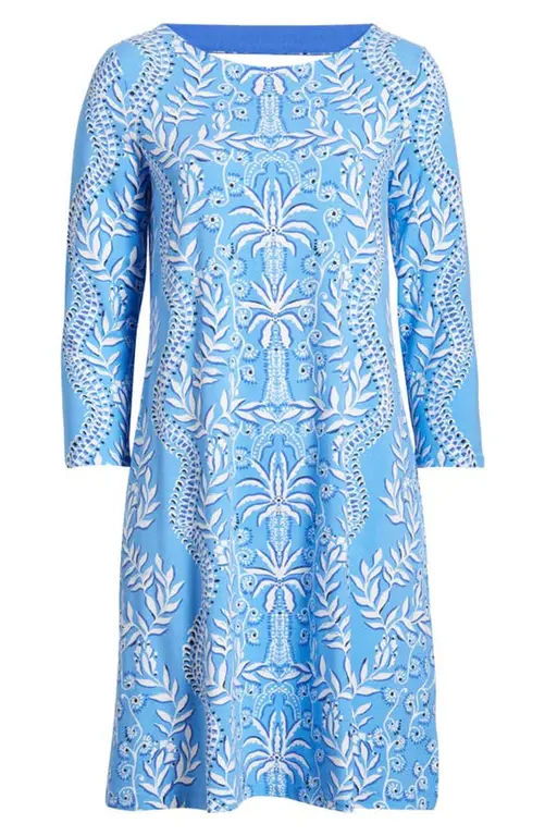 LILLY PULITZER LILLY PULITZER OPHELIA 3/4 SLEEVE DRESS ABACO BLUE HAVE IT BOTH RAYS ENGINEERED KNIT DRESS