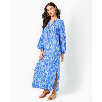 LILLY PULITZER LILLY PULITZER LAURELIE LONG SLEEVE MAXI ABACO BLUE HAVE IT BOTH RAYS ENGINEERED WOVEN MAXI