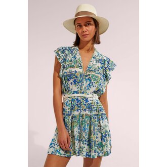 POUPETTE ST BARTH POUPETTE ST BARTH MINI DRESS BICE V BLUE FOULARD