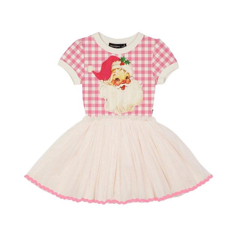 ROCK YOU BABY ROCK YOU BABY PINK GINGHAM SANTA CIRCUS DRESS PINK/CREAM CHECK