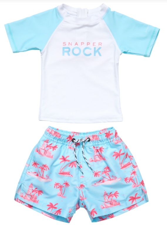 SNAPPER ROCK SNAPPER ROCK LIGHTHOUSE ISLAND SUSTAINABLE SS BABY SET BLUE