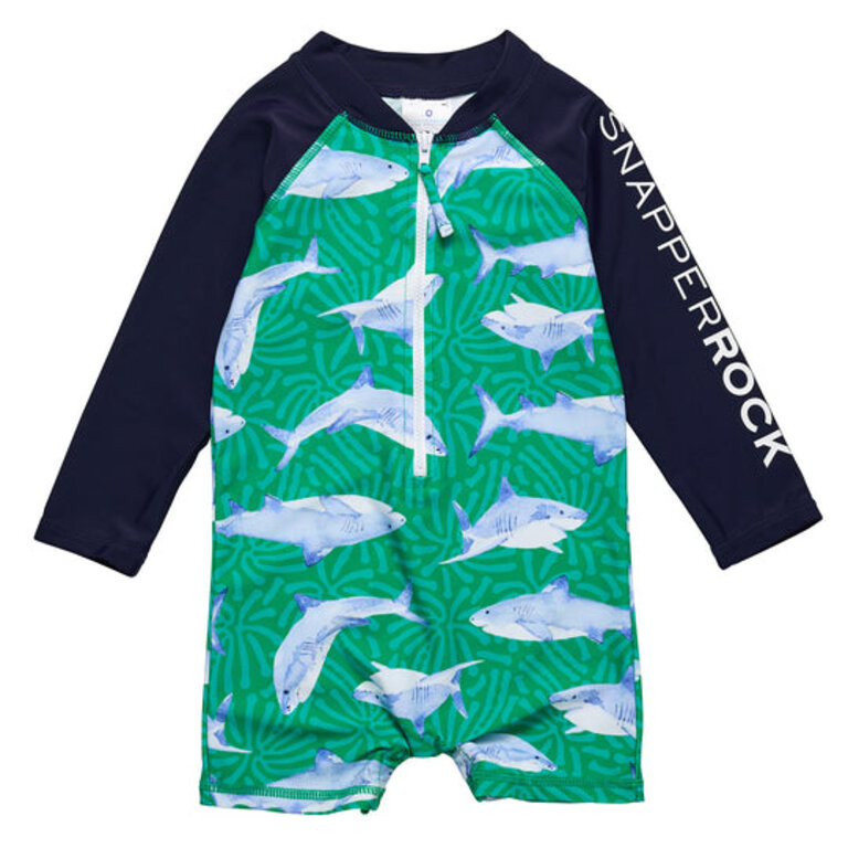 SNAPPER ROCK SNAPPER ROCK REEF SHARK LS SUNSUIT GREEN