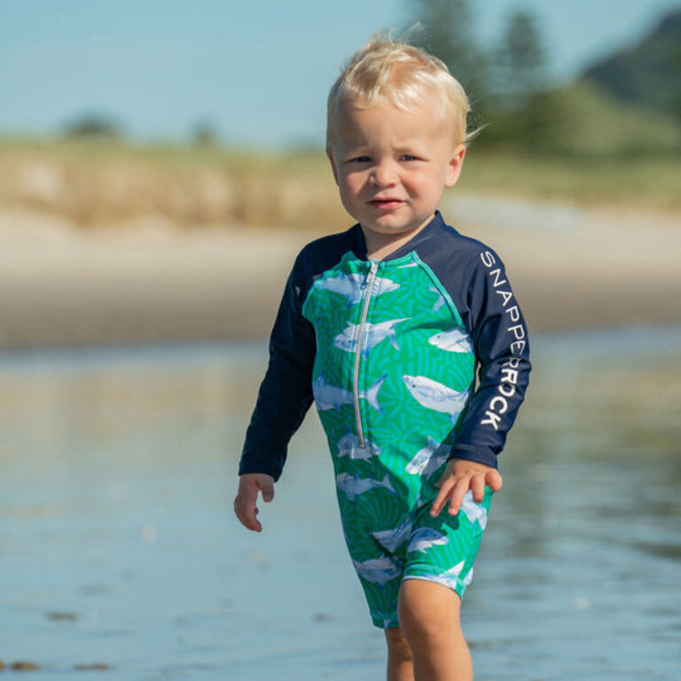 SNAPPER ROCK SNAPPER ROCK REEF SHARK LS SUNSUIT GREEN