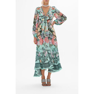 CAMILLA CAMILLA WRAP TIE DRESS WITH BLOUSON SLEEVE PETAL PROMISE LAND