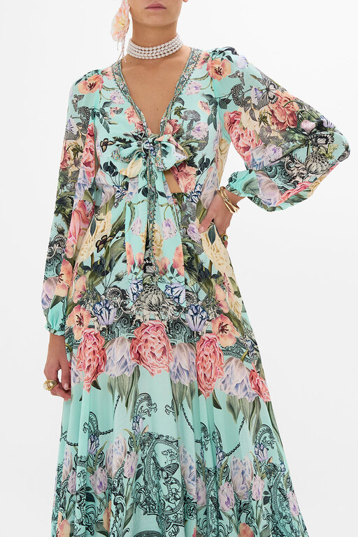 CAMILLA CAMILLA WRAP TIE DRESS WITH BLOUSON SLEEVE PETAL PROMISE LAND