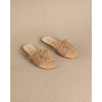 MANEBI Manebi leather sandals tan with palm fringed knots raffia