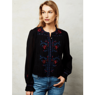 LOVE THE LABEL LOVE THE LABEL Luanne Embroidered L/S Top Black Karina Embroidery