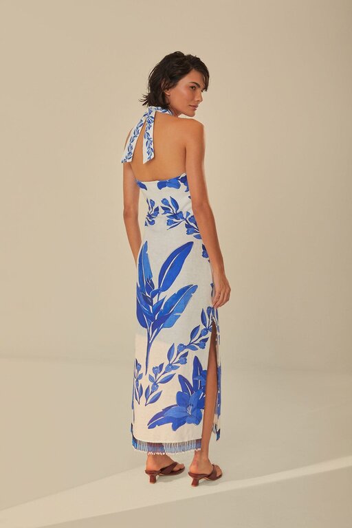 FARM RIO FARM RIO BLUE YARD OFF-WHITE SLEEVELESS MAXI DRESS