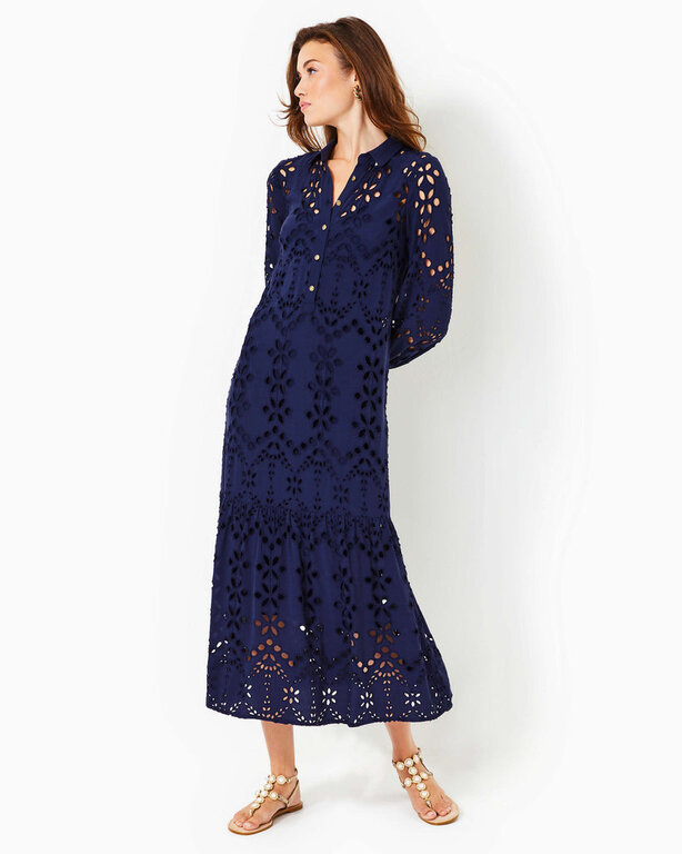 LILLY PULITZER LILLY PULITZER ZIA LONG SLEEVE EYELET MI TRUE NAVY SOIREE EYELET