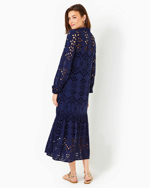 LILLY PULITZER LILLY PULITZER ZIA LONG SLEEVE EYELET MI TRUE NAVY SOIREE EYELET