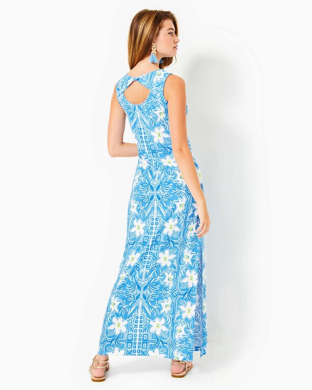 LILLY PULITZER LILLY PULITZER NOELLE MAXI DRESS LUNAR BLUE MY FLUTTER HALF ENGINEERED KNIT MAXI DRESS