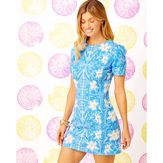 LILLY PULITZER LILLY PULITZER DIXEY SHORT SLEEVE STRETC LUNAR BLUE MY FLUTTER HALF ENGINEERED WOVEN DRESS