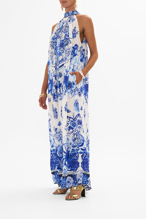 CAMILLA CAMILLA TIE NECK LONG DRESS IMMORTAL INK