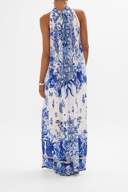 CAMILLA CAMILLA TIE NECK LONG DRESS IMMORTAL INK