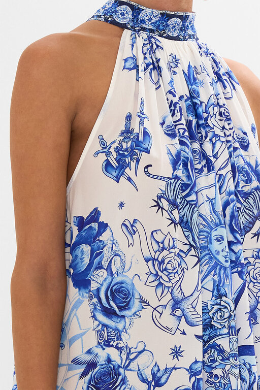 CAMILLA CAMILLA TIE NECK LONG DRESS IMMORTAL INK