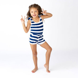 SHADE CRITTERS Shade Critters terry romper - navy stripe navy