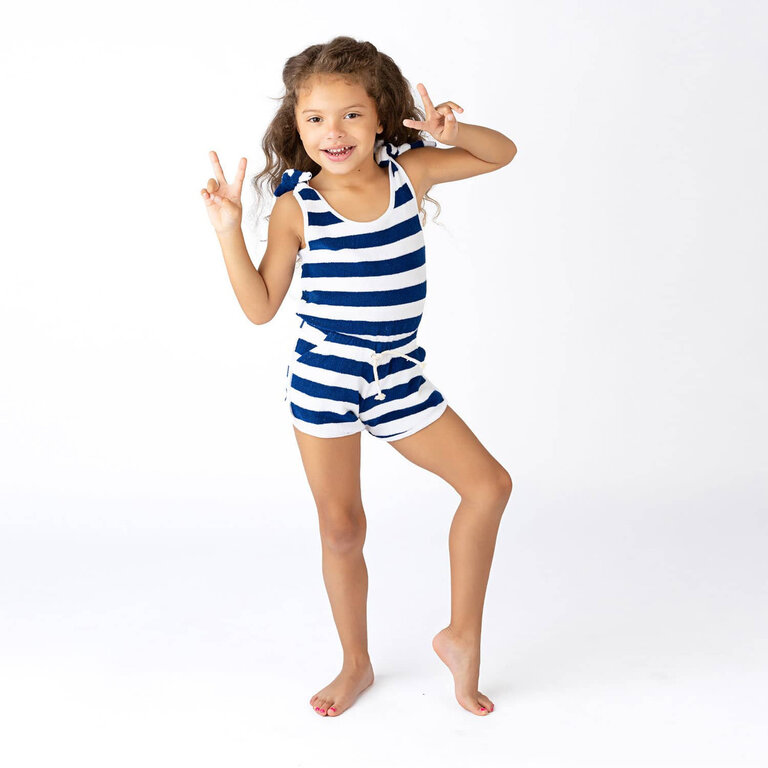 SHADE CRITTERS Shade Critters terry romper - navy stripe navy