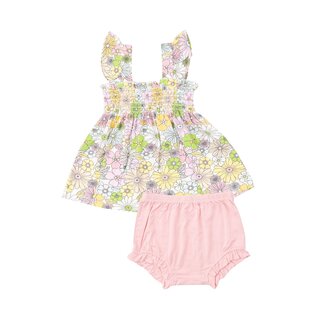 ANGEL DEAR Angel Dear SB Mixed Retro Floral Ruffle Strap Smocked Top + DC