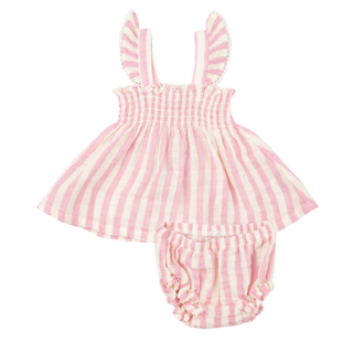 ANGEL DEAR Angel Dear SB Pink Stripe Ruffle Strap Smocked Top + DC