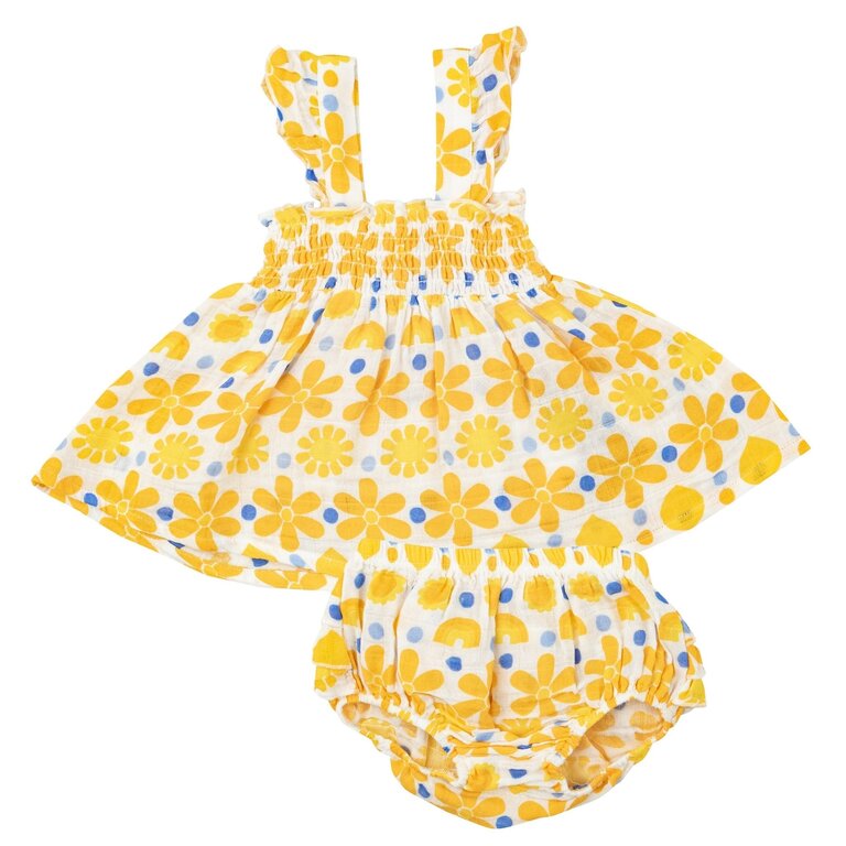 ANGEL DEAR Angel Dear SB Sunny Lemon Geo Ruffle Strap Smocked Top + DC