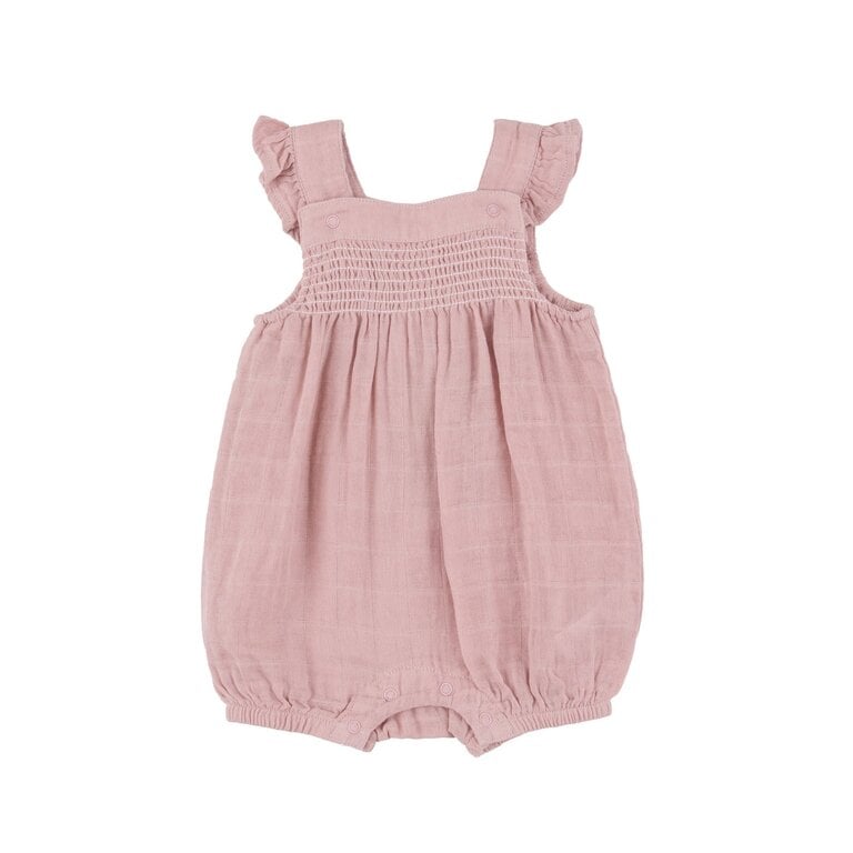 ANGEL DEAR Angel Dear SB Dusty Pink Solid Muslin Smocked Front Overall Shortie