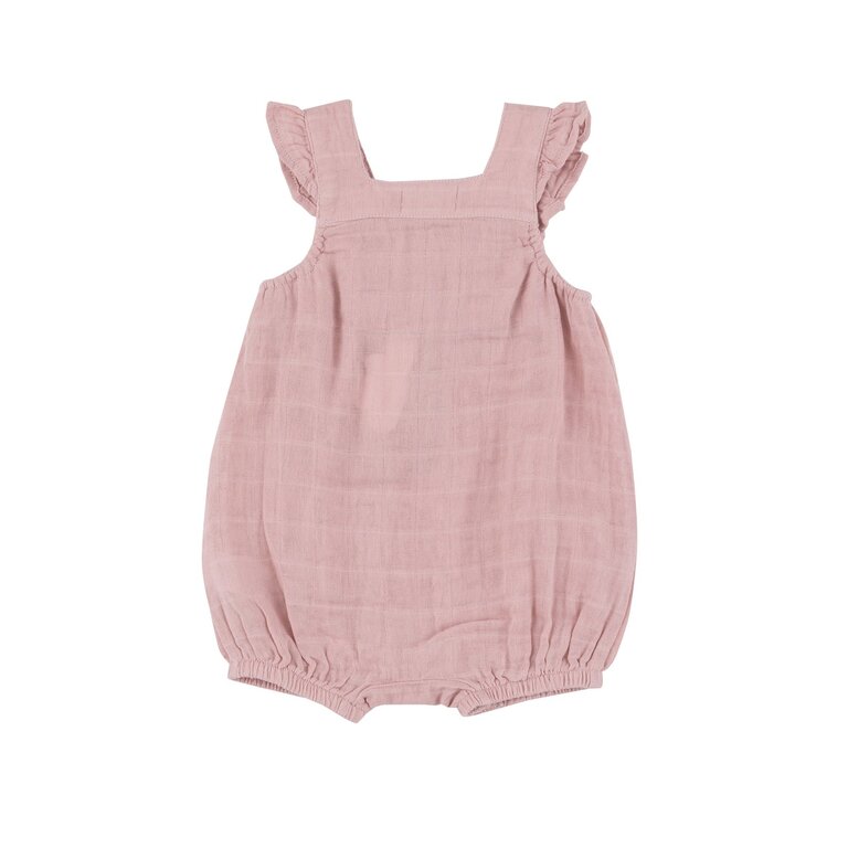 ANGEL DEAR Angel Dear SB Dusty Pink Solid Muslin Smocked Front Overall Shortie