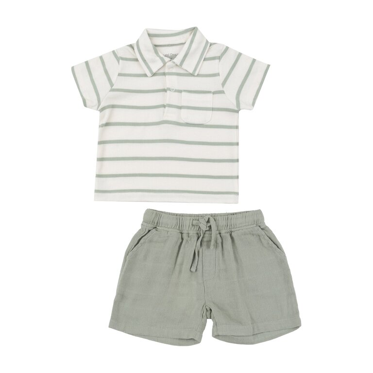 ANGEL DEAR Angel Dear SB Desert Sage + Sugar Swizzle Muslin Short + Polo Shirt Set