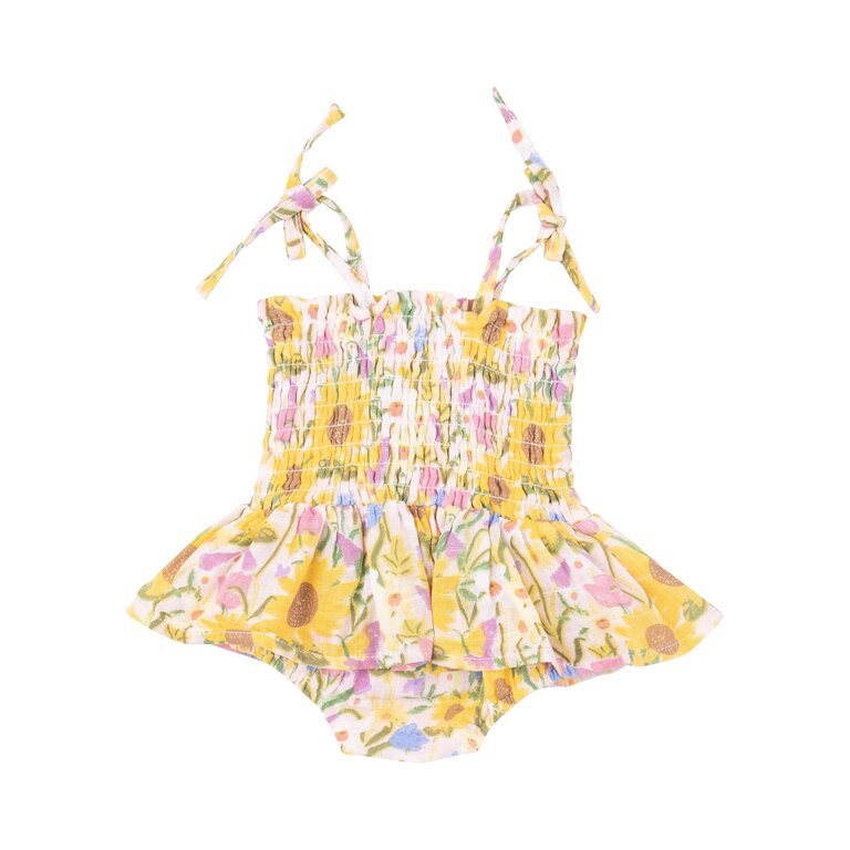 ANGEL DEAR Angel Dear SB Sunflower Dream Floral Smocked Bubble + Skirt