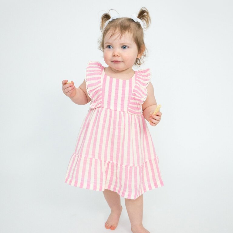 ANGEL DEAR Angel Dear SB Pink Stripe Picot Edged Dress + DC