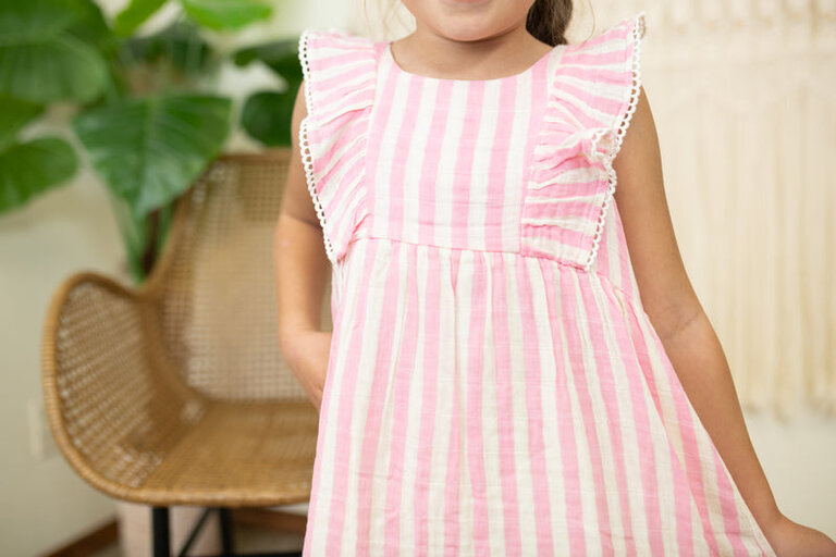 ANGEL DEAR Angel Dear SB Pink Stripe Picot Edged Dress