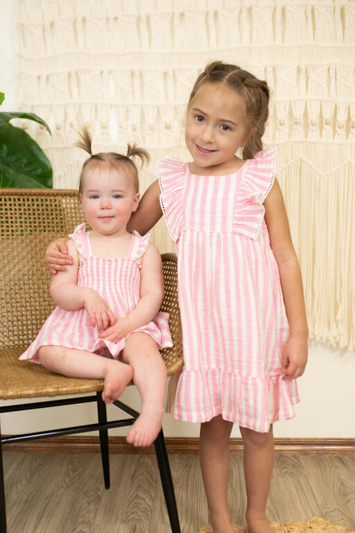 ANGEL DEAR Angel Dear SB Pink Stripe Picot Edged Dress