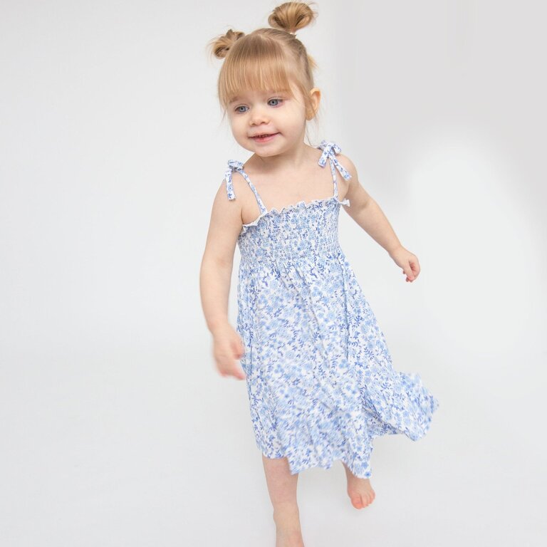 ANGEL DEAR Angel Dear SB Blue Calico Floral Tie Strap Smocked Sun Dress DC