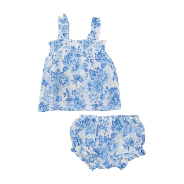 ANGEL DEAR Angel Dear SB Roses In Blue Ruffly Strap Top + Bloomer Set