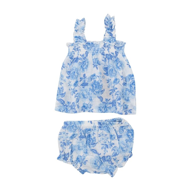 ANGEL DEAR Angel Dear SB Roses In Blue Ruffly Strap Top + Bloomer Set