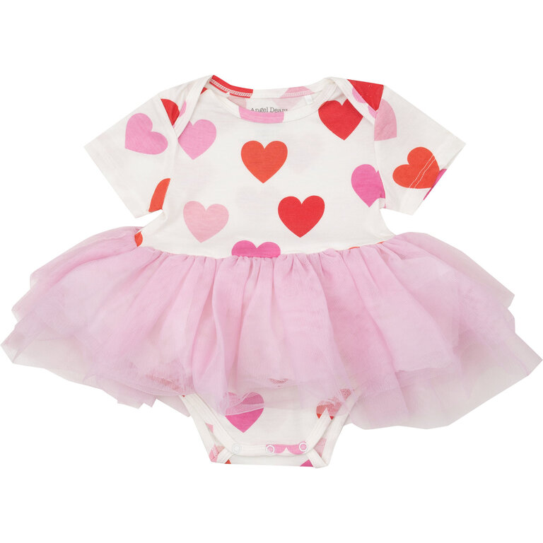 ANGEL DEAR Angel Dear SB Hearts Twirly S/S Tutu Bodysuit Dress