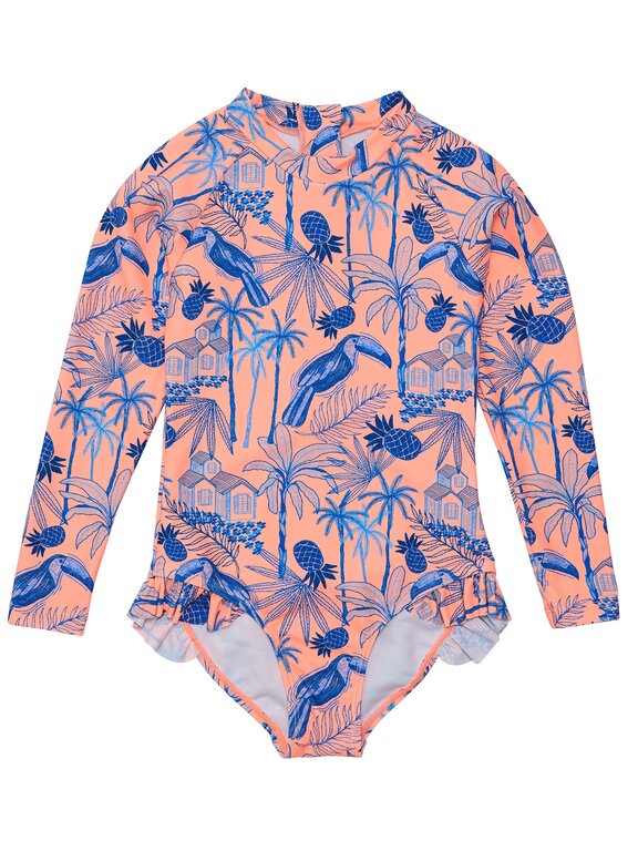 SNAPPER ROCK SNAPPER ROCK TROPICANA VACAY SUSTAINABLE LEG FRILL SURF SUITORANGE / BLUE