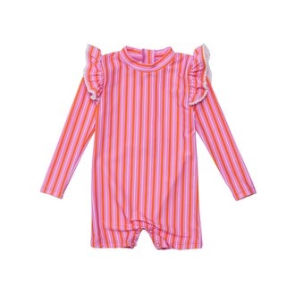 SNAPPER ROCK SNAPPER ROCK STRIPY SUNSET SUSTAINABLE LS SUNSUITPINK