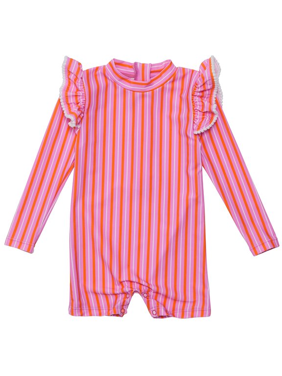 SNAPPER ROCK SNAPPER ROCK STRIPY SUNSET SUSTAINABLE LS SUNSUITPINK