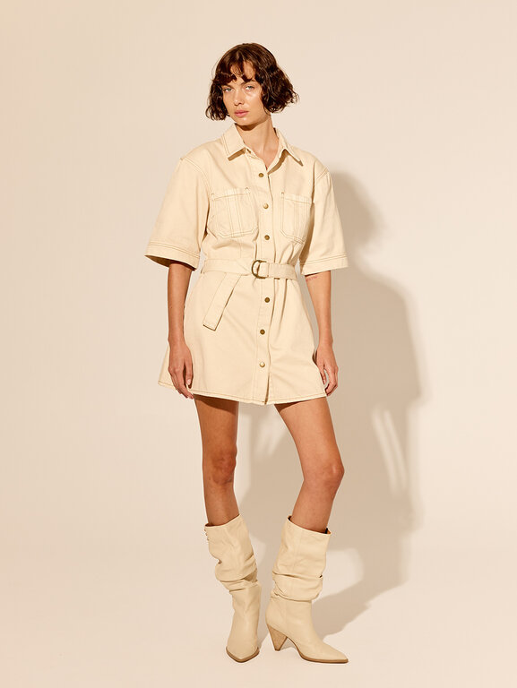 KIVARI Kivari Rowyn Denim Shirt Dress CREAM