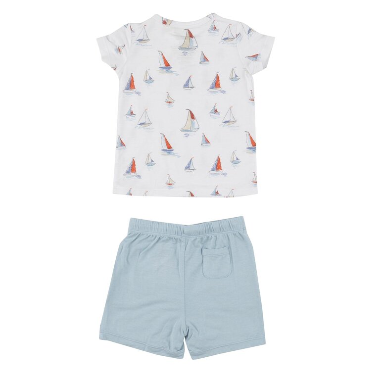 ANGEL DEAR Angel Dear SKETCHY SAILBOATS CREW NECK TEE & SHORT SET